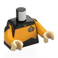 Torse, insigne Starfleet argenté, panneau orange clair (uniforme Starfleet) imprimé, bras orange clair vif, mains beiges (Torso, Silver Starfleet Insignia, Bright Light Orange Panel (Starfleet Uniform) Print, Bright Light Orange Arms, Tan Hands)