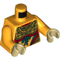 Armure de torse, or avec garniture rouge et motif imprimé de lacets turquoise foncé, bras orange clair vif, mains beiges (Torso Armor, Gold with Red Trim and Dark Turquoise Laces Print, Bright Light Orange Arms, Tan Hands)