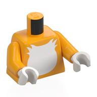 Torse, poitrine en fourrure blanche motif imprimé, bras orange clair vif, mains blanches (Torso, White Fur Chest Print, Bright Light Orange Arms, White Hands)