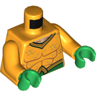 Torse, Muscles, Collier or et ceinture avec motif imprimé boucle 'A' (Aquaman), bras orange clair vif, mains vertes (Torso, Muscles, Gold Collar and Belt with 'A' Buckle Print (Aquaman), Bright Light Orange Arms, Green Hands)
