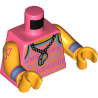 Gilet torse avec motif violet foncé, bleu azur et vert citron, collier avec motif imprimé sifflet, bras et mains orange clair vif (Torso Vest with Dark Purple, Azure, and Lime Design, Necklace with Whistle Print, Bright Light Orange Arms and Hands)