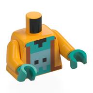 Torse, Veste pixellisée, poitrine turquoise foncée, motif imprimé Créature bleu métal, bras orange clair vif, mains turquoise foncé (Torso, Pixelated Jacket, Dark Turquoise Chest, Metal Blue Creature Print, Bright Light Orange Arms, Dark Turquoise Hands)