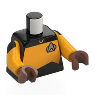 Torse, insigne de Starfleet argenté, panneau orange clair vif (uniforme de Starfleet) motif imprimé, bras orange clair vif, mains brun moyen (Torso, Silver Starfleet Insignia, Bright Light Orange Panel (Starfleet Uniform) Print, Bright Light Orange Arms, Medium Brown Hands)