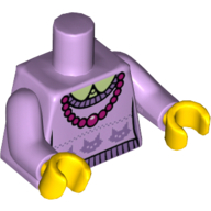 Pull torse avec têtes de chat et collier magenta motif imprimé, bras lavande, mains jaunes (Torso Sweater with Cat Heads and Magenta Necklace Print, Lavender Arms, Yellow Hands)