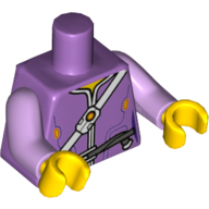 Visuel indicatif Rebrickable de Veste torse avec bandoulière blanche avec dispositif, motif imprimé ceinture mince gris bleuâtre foncé, bras lavande, mains jaunes (Torso Jacket with White Shoulder Strap with Device, Dark Bluish Gray Thin Belt Print, Lavender Arms, Yellow Hands)