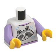 Torse, chemise avec motif imprimé raton laveur, bras lavande, mains jaunes (Torso, Shirt with Raccoon Print, Lavender Arms, Yellow Hands)