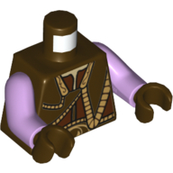 Visuel indicatif Rebrickable de Torse, gilet avec motif imprimé or sur le devant et le dos, bras lavande, mains brun foncé (Torso, Vest with Gold Trim Front and Back Print, Lavender Arms, Dark Brown Hands)