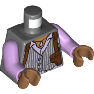 Torse, gilet à rayures blanches, chemise lavande et holster épaule marron rougeâtre motif imprimé (barbara gordon), bras lavande, mains nougat moyen (Torso, Vest with White Pinstripes, Lavender Shirt and Reddish Brown Shoulder Holster Print (Barbara Gordon), Lavender Arms, Medium Nougat Hands)