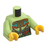 Torse, tunique de style asiatique, or / orange foncé / turquoise foncé décorations, motif imprimé perle, bras vert jaunâtre, mains jaunes (Torso, Asian Style Tunic, Gold/Dark Orange/Dark Turquoise Decorations, Pearl Print, Yellowish Green Arms, Yellow Hands)