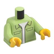 Visuel indicatif Rebrickable de Torse, chemise, poches, motif imprimé chemise blanche, bras vert jaunâtre, mains jaunes (Torso, Shirt, Pockets, White Shirt Print, Yellowish Green Arms, Yellow Hands)