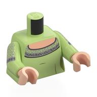 Visuel indicatif Rebrickable de Torse, poitrine de nougat clair, garniture en argent, décorations sur motif imprimé d'armes, bras vert jaunâtre, mains nougat clair (Torso, Light Nougat Chest, Silver Trim, Decorations on Arms Print, Yellowish Green Arms, Light Nougat Hands)