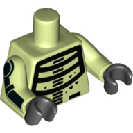 Visuel indicatif Rebrickable de Torse, noir Motif imprimé squelette, bras vert jaunâtre avec motif imprimé Os noirs, mains noires (Torso, Black Skeleton Print, Yellowish Green Arms with Black Bones Print, Black Hands)