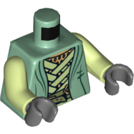 Torse, robe avec sangles vert clair et motif imprimé ceinture or, bras vert jaunâtre, mains gris bleuté foncé (Torso, Robe with Light Green Straps and Gold Belt Print, Yellowish Green Arms, Dark Bluish Gray Hands)