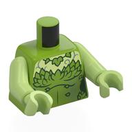 Torse, robe, feuilles, bord vert foncé, motif imprimé poitrine vert jaunâtre, bras et mains vert jaunâtre (Torso, Dress, Leaves, Dark Green Trim, Yellowish Green Chest Print, Yellowish Green Arms and Hands)