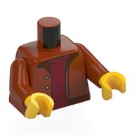 Torse, Veste, Col nougat, Chemise rouge foncé motif imprimé, bras orange foncé, mains jaunes (Torso, Jacket, Nougat Collar, Dark Red Shirt Print, Dark Orange Arms, Yellow Hands)