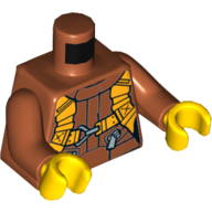 Visuel indicatif Rebrickable de Torse, motif : combinaison avec harnais orange, bras orange foncé, mains jaunes (Torso, Jumpsuit with Orange Harness Print, Dark Orange Arms, Yellow Hands)