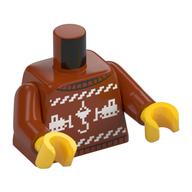 Torse, chandail de Noël, bulldozers blancs, motif imprimé crochet de grue, bras orange foncé, mains jaunes (Torso, Christmas Sweater, White Bulldozers, Crane Hook Print, Dark Orange Arms, Yellow Hands)