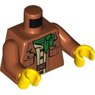 Visuel indicatif Rebrickable de Torse, motif : veste avec foulard vert, bras orange foncé, mains jaunes (Torso, Jacket with Green Neckerchief Print, Dark Orange Arms, Yellow Hands)