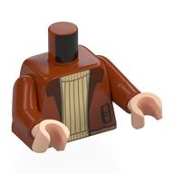 Visuel indicatif Rebrickable de Torse, veste, col brun rougeâtre, motif imprimé pull tricoté beige, bras orange foncé, mains nougat clair (Torso, Jacket, Reddish Brown Collar, Tan Knitted Sweater Print, Dark Orange Arms, Light Nougat Hands)