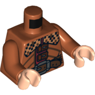Visuel indicatif Rebrickable de Torse, collier à damier et ceinture avec boucle argentée motif imprimé, bras orange foncé, mains nougat clair (Torso, Chequered Collar and Belt with Silver Buckle Print, Dark Orange Arms, Light Nougat Hands)