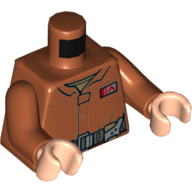 Torse, combinaison pilote avec ceinture gris foncé et insigne de commandant de la résistance (Poe Dameron), bras orange foncé, mains nougat clair (Torso, Pilot Jumpsuit with Dark Bluish Gray Belt and Resistance Commander Insignia Print (Poe Dameron), Dark Orange Arms, Light Nougat Hands)