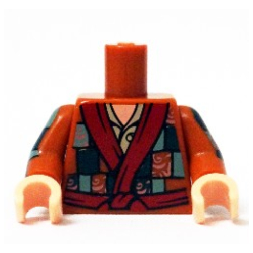 Torse, manteau patchwork avec motif imprimé sous-chemise beige foncé (Bilbo baggins), bras orange foncé, mains nougat clair (Torso, Patchwork Coat with Dark Tan Undershirt Print (Bilbo Baggins), Dark Orange Arms, Light Nougat Hands)