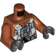 Torse, costume de vol avec bretelles et motif imprimé Tuyau noir, bras orange foncé, mains noires (Torso, Flight Suit with Straps and Black Hose Print, Dark Orange Arms, Black Hands)