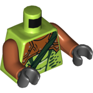 Visuel indicatif Rebrickable de Torse, marques de serpent, vert foncé, sous armure orange foncé et ceinture croisée vert foncé avec motif imprimé en flacon rouge, bras orange foncé, mains noires (Torso, Snake Markings, Dark Green, under Dark Orange Armor and Dark Green Crossbelt with Red Vial Print, Dark Orange Arms, Black Hands)