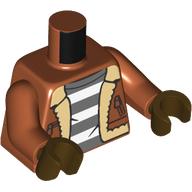 Visuel indicatif Rebrickable de Torse, veste, fourrure beige, bleu foncé gris/blanc rayures prison chemise motif imprimé, bras orange foncé, mains brun foncé (Torso, Jacket, Tan Fur, Dark Bluish Grey/White Stripes Prison Shirt Print, Dark Orange Arms, Dark Brown Hands)
