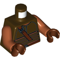 Visuel indicatif Rebrickable de Torse, gilet à rayures beige foncé et bandoulière marron rougeâtre motif imprimé, bras orange foncé, mains brun rougeâtre (Torso, Vest with Dark Tan Stripes and Reddish Brown Shoulder Strap Print, Dark Orange Arms, Reddish Brown Hands)