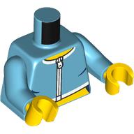 Torse, fermeture éclair blanche, Tri, estomac nu motif imprimé, bras azur moyen, mains jaunes (Torso, White Zipper, Tri, Bare Stomach Print, Medium Azure Arms, Yellow Hands)