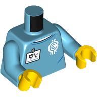 Visuel indicatif Rebrickable de Torse, pull, badge nom, borg magasin logo motif imprimé, bras azur moyen, mains jaunes (Torso, Sweater, Name Badge, Borg Store Logo Print, Medium Azure Arms, Yellow Hands)