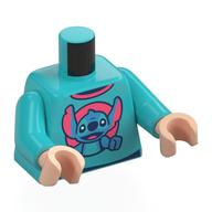 Visuel indicatif Rebrickable de Torse, point sur fond corail imprimé, bras azur moyen, mains nougat clair (Torso, Stitch on Coral Background Print, Medium Azure Arms, Light Nougat Hands)