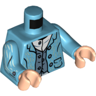 Visuel indicatif Rebrickable de Torse, veste, ouvert sur gilet bleu sable et chemise blanche, motif imprimé lignes blanches, bras Azur moyen avec motif imprimé lignes blanches, Nougat clair Mains (Torso, Jacket, Open over Sand Blue Vest and White Shirt, White Lines Print, Medium Azure Arms with White Lines Print, Light Nougat Hands)
