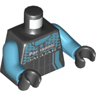 Visuel indicatif Rebrickable de Torse, veste de course, motif imprimé 'Panasonic Jaguar', bras azur moyen, mains noires (Torso, Racing Jacket, 'Panasonic Jaguar' Print, Medium Azure Arms, Black Hands)