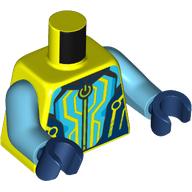 Visuel indicatif Rebrickable de Torse, fermeture éclair, vert citron/azur foncé/forme bleu foncé imprimé, bras azur moyen, mains bleu foncé (Torso, Zipper, Lime/Dark Azure/Dark Blue Shapes Print, Medium Azure Arms, Dark Blue Hands)