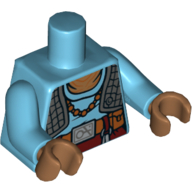 Torse, gilet, matelassé gris bleuté foncé avec sous-vêtement moyen azur, collier et ceinture motif imprimé (maz kanata), bras azur moyen, mains nougat moyen (Torso, Vest, Quilted Dark Bluish Gray with Medium Azure Undershirt, Necklace and Belt Print (Maz Kanata), Medium Azure Arms, Medium Nougat Hands)