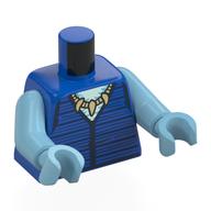 Torse, chemise à rayures bleu foncé, collier de dents de requin beige, tatouages bleu foncé sur le modèle imprimé bras droit, bras et mains azur moyen (Torso, Dark Blue Stripes Shirt, Tan Shark Teeth Necklace, Dark Blue Tattoos on Right Arm Print, Medium Azure Arms and Hands)