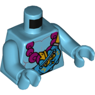 Visuel indicatif Rebrickable de Torse, poitrine nue, collier magenta, motif imprimé sac à bandoulière Mo the Cat, bras et mains azur moyen (Torso, Bare Chest, Magenta Necklace, Mo the Cat Shoulder Bag Print, Medium Azure Arms and Hands)