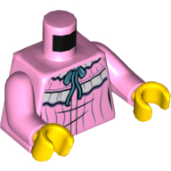 Visuel indicatif Rebrickable de Torse, chemise de nuit avec dentelle blanche et motif imprimé ruban bleu, bras rose vif, mains jaunes (Torso, Nightgown with White Lace and Blue Ribbon Print, Bright Pink Arms, Yellow Hands)