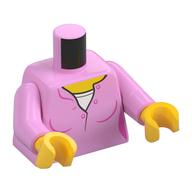 Torse, Pull avec boutons, Chemise blanche motif imprimé, bras rose vif, mains jaunes (Torso, Sweater with Buttons, White Shirt Print, Bright Pink Arms, Yellow Hands)