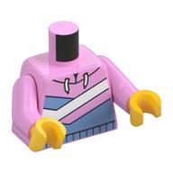Torse, sweat à capuche, bleu moyen et blanc rayures angulaires motif imprimé, bras rose vif, mains jaunes (Torso, Hoodie, Medium Blue and White Angular Stripes Print, Bright Pink Arms, Yellow Hands)
