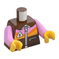 Torse, veste avec des décorations rose vif/orange/orange vif orange clair, motif imprimé à glissière, bras rose vif, mains jaunes, n°6373 (Torso, Jacket with Bright Pink/Orange/Bright Light Orange Decorations, Zipper Print, Bright Pink Arms, Yellow Hands, NO.6373)