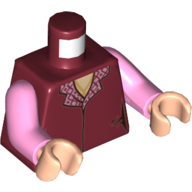 Torse, gilet, collier à carreaux rose, motif imprimé collier or, bras rose vif, mains nougat clair (Torso, Vest, Pink Checkered Collar, Gold Necklace Print, Bright Pink Arms, Light Nougat Hands)