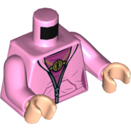 Torse, pull, fermeture à glissière, chemise rose foncé, motif imprimé médaillon d'or, bras rose vif, mains nougat clair (Torso, Sweater, Zipper, Dark Pink Shirt, Golden Medallion Print, Bright Pink Arms, Light Nougat Hands)