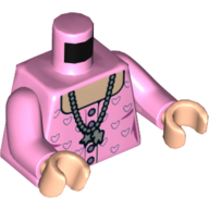Torse, Low Cut haut avec cœurs, et motif imprimé collier, bras rose vif, mains nougat clair (Torso, Low Cut Top with Hearts, and Necklace Print, Bright Pink Arms, Light Nougat Hands)