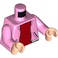 Visuel indicatif Rebrickable de Torse, veste avec poches, ouvert sur le motif imprimé rouge sous-chemise, bras rose vif, mains nougat clair (Torso, Jacket with Pockets, Open over Red Undershirt Print, Bright Pink Arms, Light Nougat Hands)
