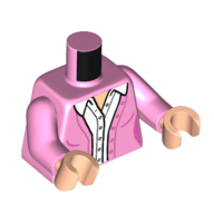 Torse, veste, chemise blanche boutonnée motif imprimé, bras rose vif, mains nougat clair (Torso, Jacket, White Buttoned Shirt Print, Bright Pink Arms, Light Nougat Hands)