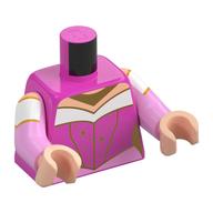 Visuel indicatif Rebrickable de Torse, rose foncé/rose clair/blanc robe, or garniture motif imprimé, bras rose vif, mains nougat clair (Torso, Dark Pink/Bright Pink/White Dress, Gold Trim Print, Bright Pink Arms, Light Nougat Hands)