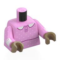 Torse, robe de nuit, garniture rose foncé, points blancs, motif : col, bras rose vif, mains beige foncé (Torso, Night Gown, Dark Pink Trim, White Dots, Collar Print, Bright Pink Arms, Dark Tan Hands)